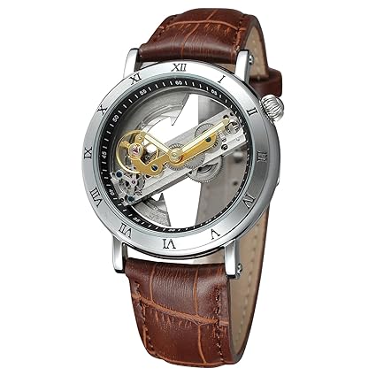 FORSINING Men's Unique Luxury Automatic Movement Leather Strap Skeleton Analog Watch