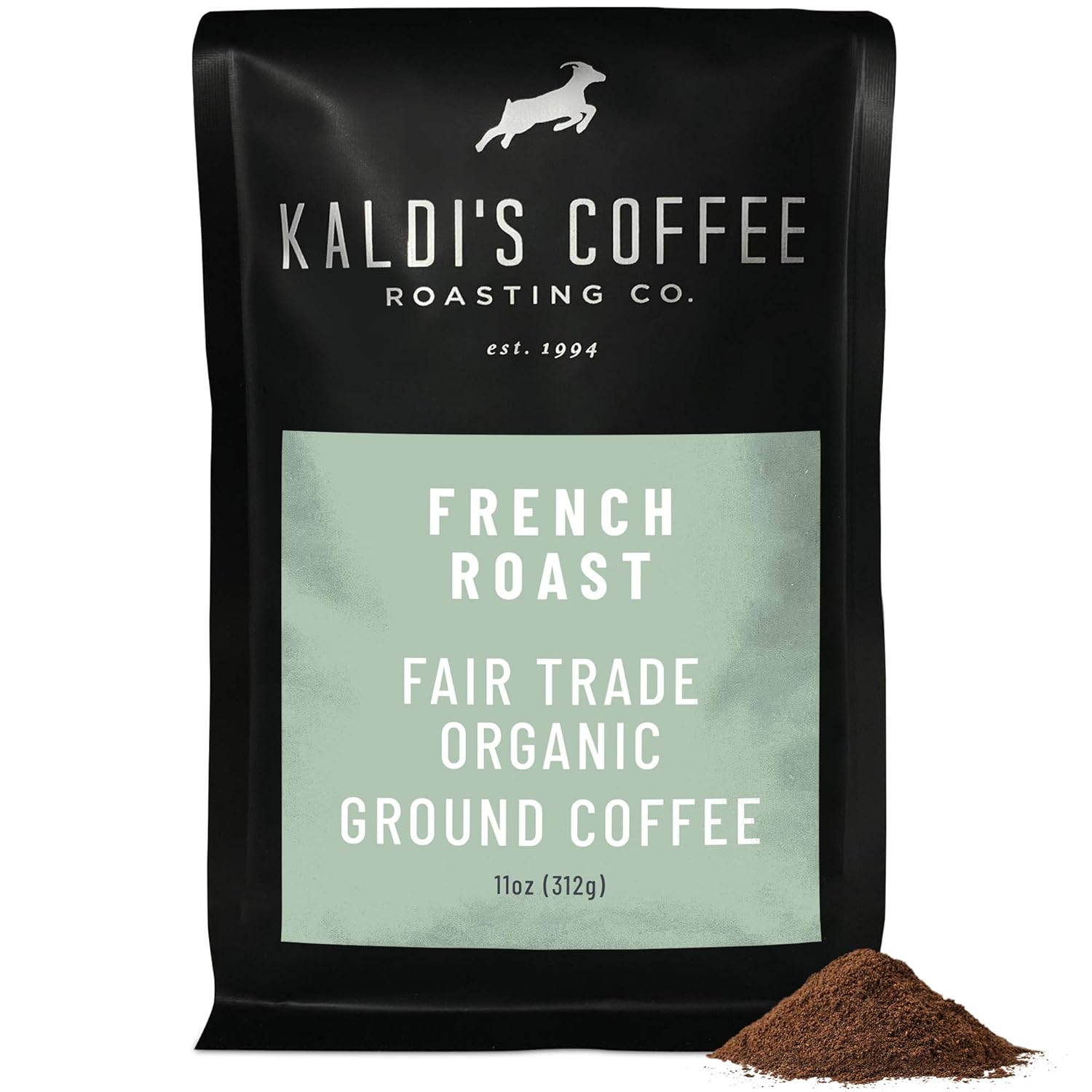 Fair Trade Organic French Roast Ground Coffee by Kaldi's Coffee Roasting Co, Certified Organic Fair Trade, & Kosher Coffee, Rich Dark Chocolate & Caramel Notes (1-Pack Ground)
