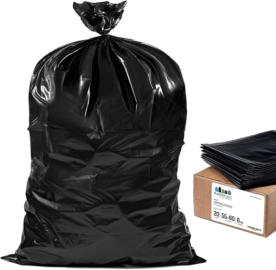 Plasticplace Contractor Trash Bags 5560 Gallon │ 6.0 Mil │ Black Heavy Duty Garbage Bag │ 36” x