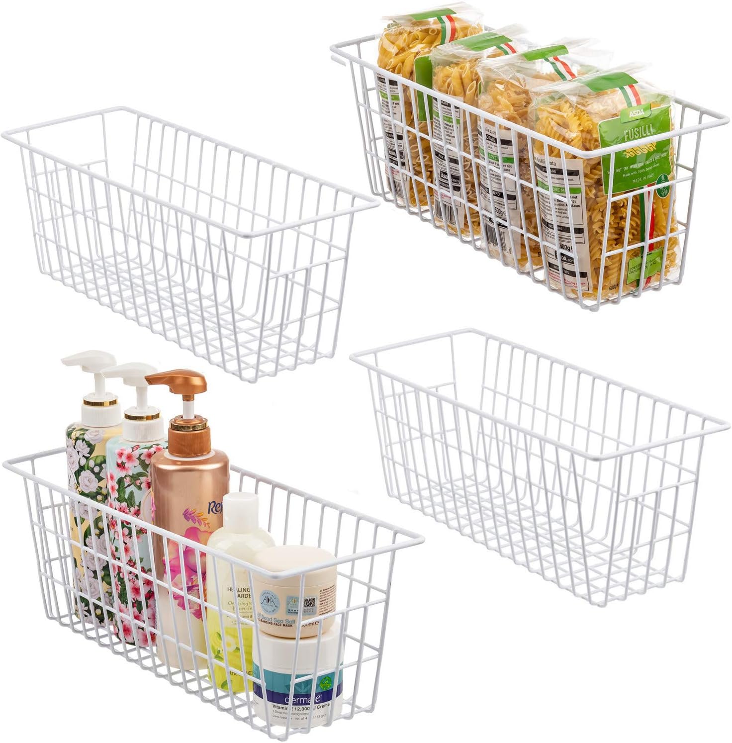 iPEGTOP Metal Wire Food Storage Organizer Bin Basket with Handles. Narrow Kitchen Refrigerator Storage Basket for Kitchen Cabinets Pantry