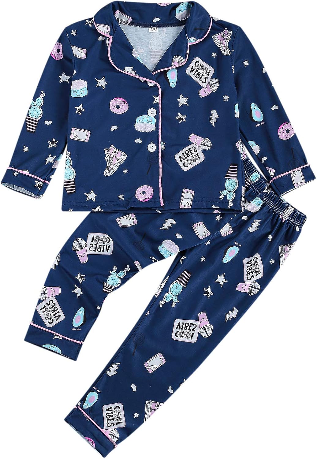 Buy Kids Satin Pajamas Set PJS Long Sleeve ButtonDown Sleepwear
