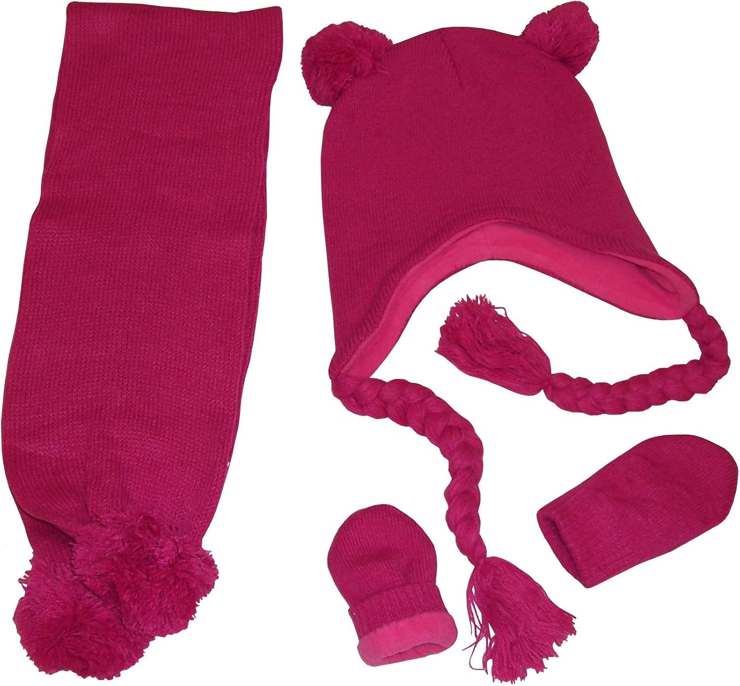 N'Ice Caps Little Girls and Baby Sherpa Lined Knitted 3PC Winter Set with Poms: Clothing