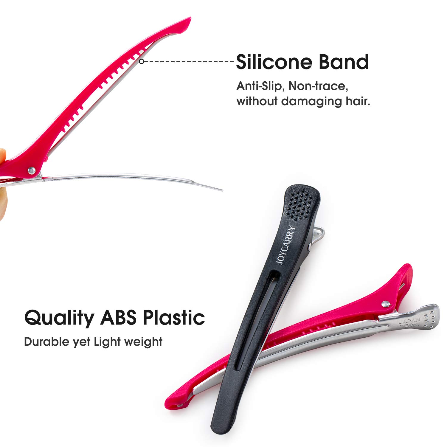 12 Professional Hair Clips for Women Styling Sectioning, Non-Slip Dividing Duckbill Hair Clips with Silicone Band, No Crease Hair Barrettes - Salon and Home Hair Cutting Styling Accessories (Rose Red) : Beauty