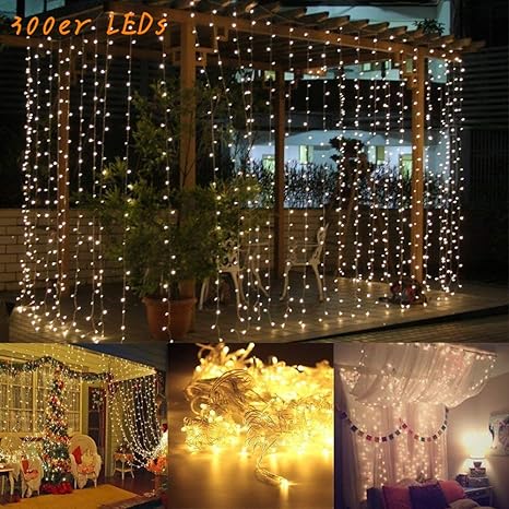 AGM 3X3 Meter Lichterketten für Zimmer , 300er Led Lichtervorhang warmweiß Globe Kupferdraht Lichterketten Innen Beleuchtung 