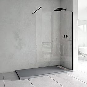 MAMPARA DE DUCHA FIJO CRISTAL TEMPLADO 8 MM CON TRATAMIENTO ANTICAL PERFIL NEGRO (100 CMS.) 