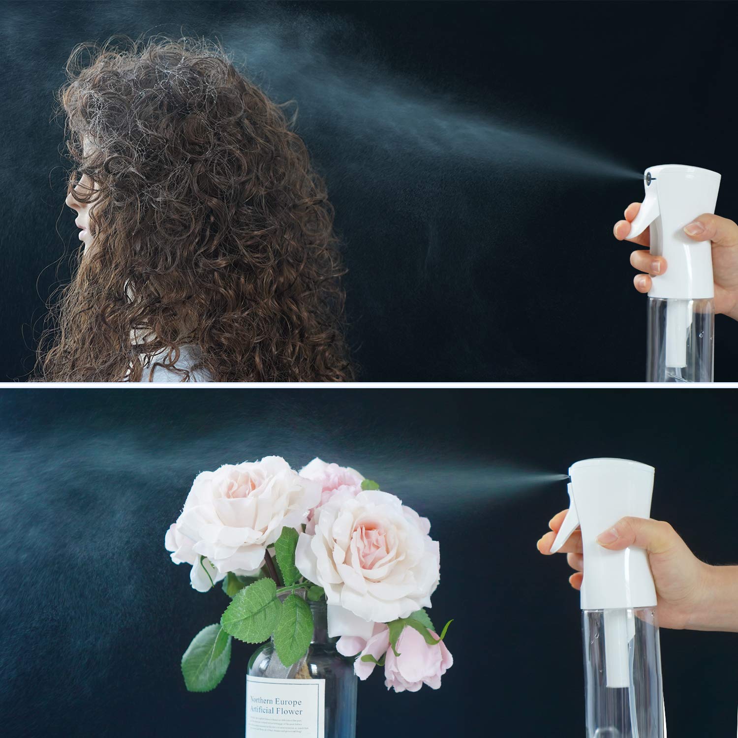 Clear Spray Bottle for Hair, Suream 12.2oz/360ml Fine Mist Continuous Water Sprayer for Salon Use, Refillable Empty Plastic Stylist Mister for Moistening Hair, Misting Plants and Cleaning Solution: Beauty