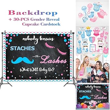 Amazon Com Fanghui Staches Or Lashes Gender Reveal Backdrop Amazon Com Fanghui Staches Or Lashes Gender Reveal Backdrop