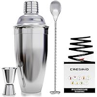 Cocktail Shaker Set by Cresimo - Stainless Steel Bartending Kit with 24 Ounce Cocktail Shaker with Built in Drink…