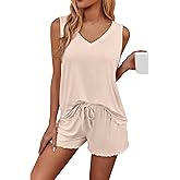 Ekouaer Womens Pajamas Sets Soft Comfy Sleeveless Sleepwear Tank and Shorts Pj Set Summer 2 Piece Loungewear
