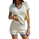 Verdusa Women's Comfiest Airport Outfits 2 Piece Sweater Sets Outfits Dolman Sleeve Top and Mini Shorts Set