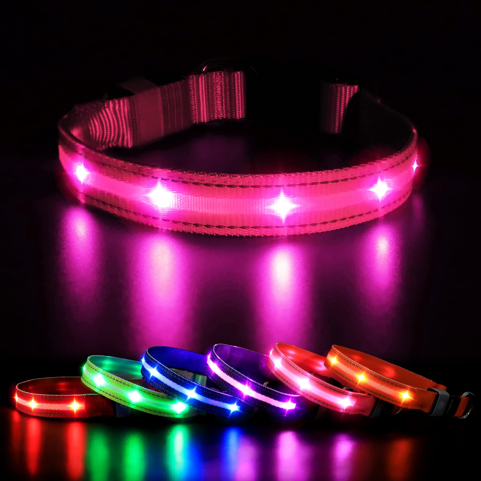 MASBRILL Light Up Dog Collar, Dog Collars Light for the Dark, Rechargeable LED Dogs Collar Waterproof 3 Glowing Modes, Adjustable Flashing Dog Collar for Small Medium Large Dogs Night Walking — image 1