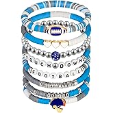 AKAIXI Game Day Football Bracelets for Women Men, Friendship Hypoallergenic Clay Beaded Stretch Bracelets,Stackable Sports Fans Charm Bangles,Football Mom Accessories Football Gifts
