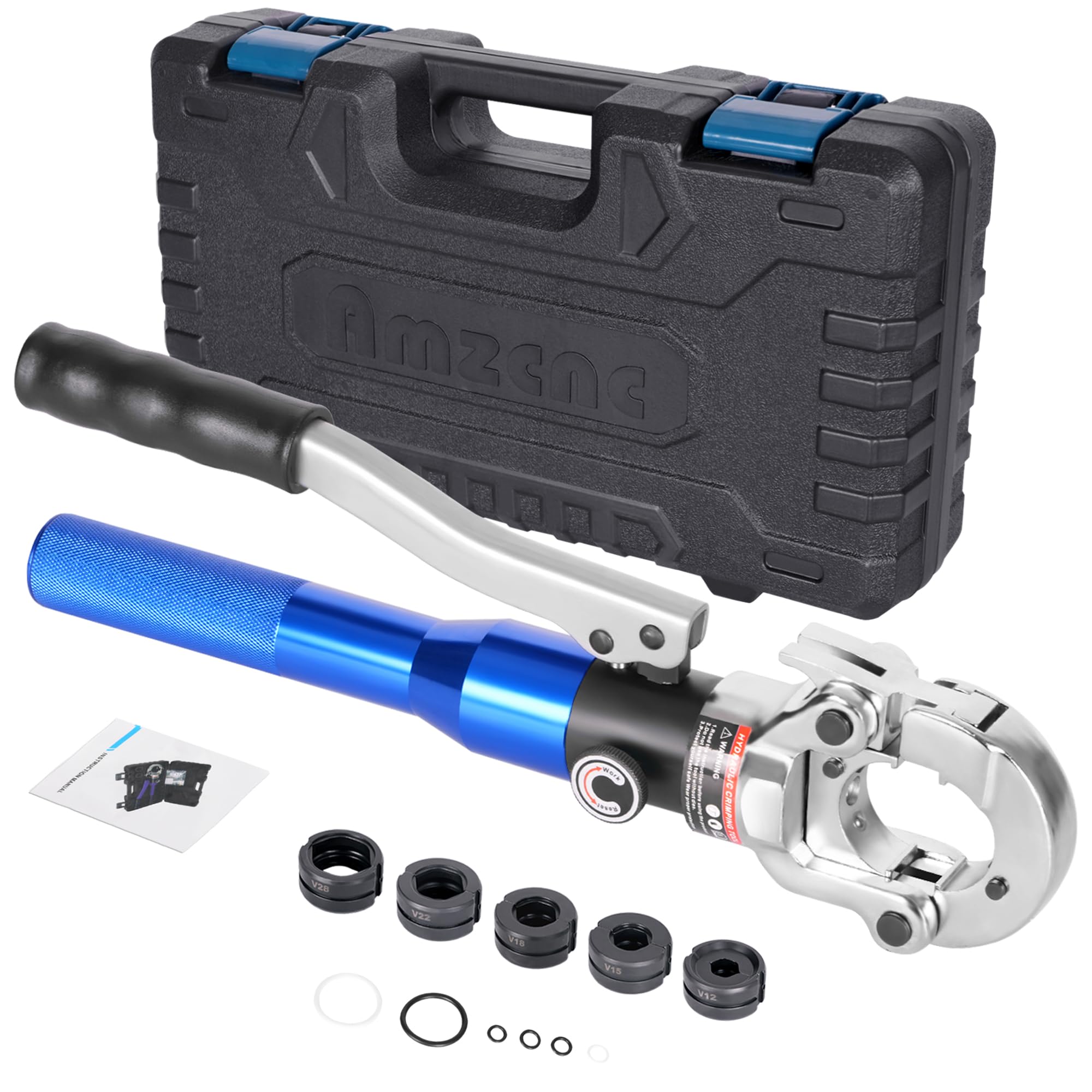 AMZCNC Professional Crimping Pliers V-Contour Set for Copper & Stainless Steel Pipes with 180° Rotating Head Including V12, V15, V18, V22, V28