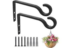 AVELOTUUG Hanging Plant Bracket for Wall Hooks, 6 Inch Metal Plant Hook Decorative Wall Plant Bracket for Hanging Bird Feeders, Flower Baske, Lanterns, Wind Chimes, Home Decor Indoor & Outdoor 2 Pack, Black