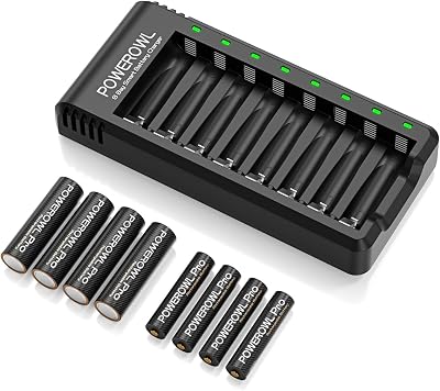 POWEROWL Pro AA AAA Rechargeable Batteries with Charger 4 AA 2800mAh 4 AAA