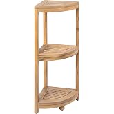 happimess Sela Corner Shelf 33" 3-Tier Acacia Wood, Light Teak | Shower Organizer, Bathroom Storage Rack For Kitchen And Office, Slatted Freestanding Minimalist Water-Resistant Plant Stand