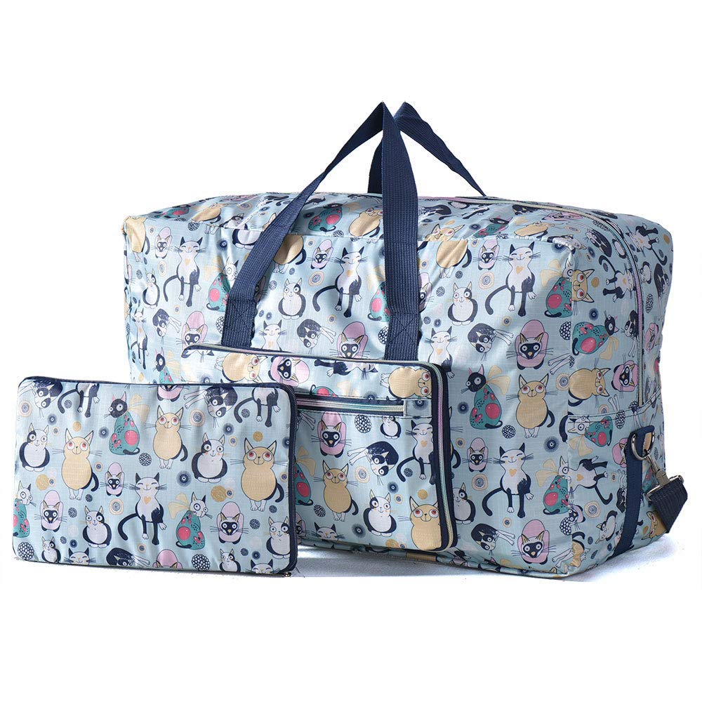 Arxus Large Foldable Duffel Tote Carry on Weekend Overnight Travel Bag Over Luggage with Shoulder Strap (Smile Cat)