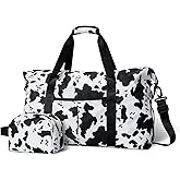 Tuwubi Travel Duffle Bag, Gym Bag for Women, Weekender Bags, 45L Travel Duffel Bags with Small Pouch - Cow Print