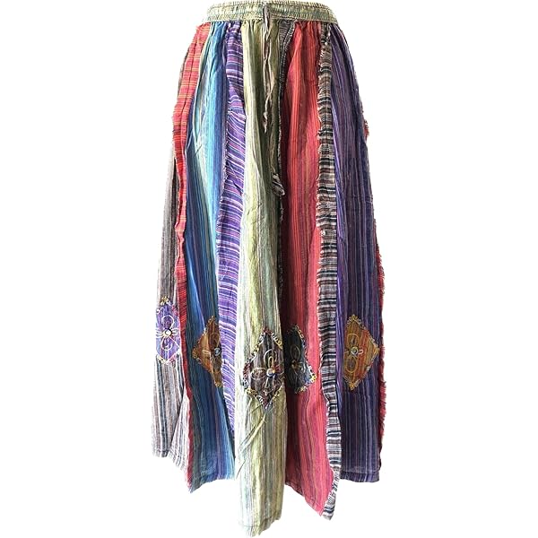Handmade Patchwork Skirt & Top Set – Boho Hippie Cotton Elastic Set From Nepal (Fits S-L, Multi-Color)