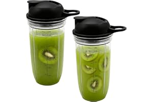 2-Pack Replacement Cups with Flip-Top to-Go-Lids Compatible with Nutri Bullet NB50100C Pro 1000W Single Serve Blender & Nutri