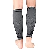 NuCamper Calf Compression Sleeves for Men & Women (1 Pair), Footless Compression Socks Calf Sleeve for Shin Splints,Legs Pain Relief, Varicose Veins,Leg Support for Running,Fitness,Travel - Black, M