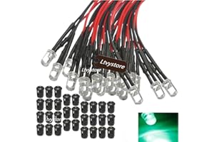 Ltvystore 30Pcs 3MM 12V Green LED Pre Wired Prewired 7.87 Inch Lamp Light Bulb Prewired Emitting Diode & 30Pcs Black 3MM LED Plastic Clip Holder Display Panel