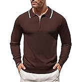 COOFANDY Men's Knit Polo Shirt Long Sleeve Quarter Zip Polo Sweater Casual Golf Shirts Vintage Striped Collar Polo