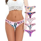 Morvia 5pcs Women Sexy Coquette Contrast Lace Trims Heart Floral Print Thongs Cute Valentine's Day Comfy Intimates Panties