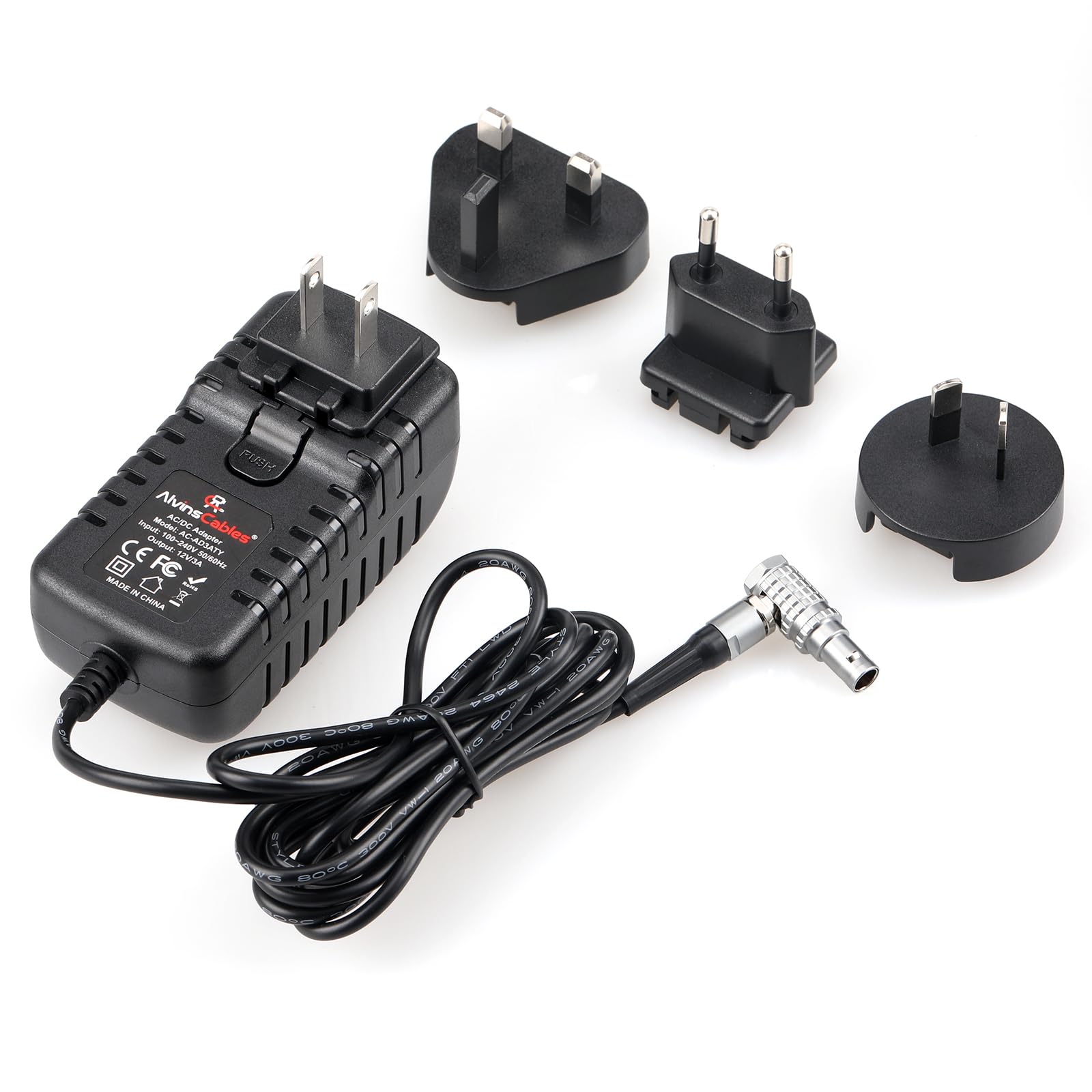 Alvin's Cables Teradek Power Adapter Converter Cable Right Angle 2 Pin to Universal AC with US UK EU AU Plugs for Z Cam E2 Flagship Teradek Cube Hollyland Cosmo 600