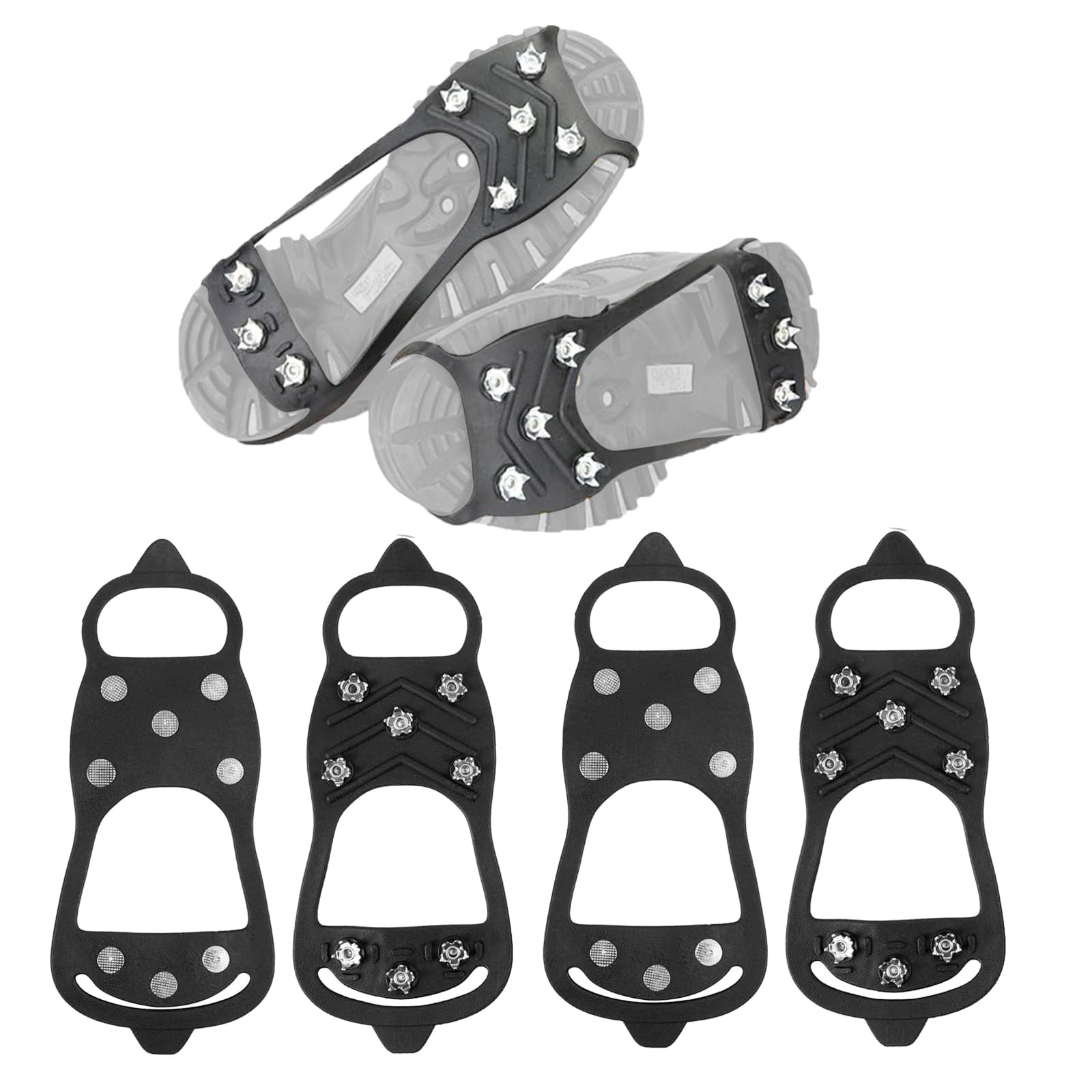 Photo 1 of 2 Pairs Non Slip Gripper Spikes for Shoes Ice Traction Cleats Walk Traction Cleat for Boots Shoe Spikes for Snow and Ice with Durable 8 Steel Studs Crampons[M]