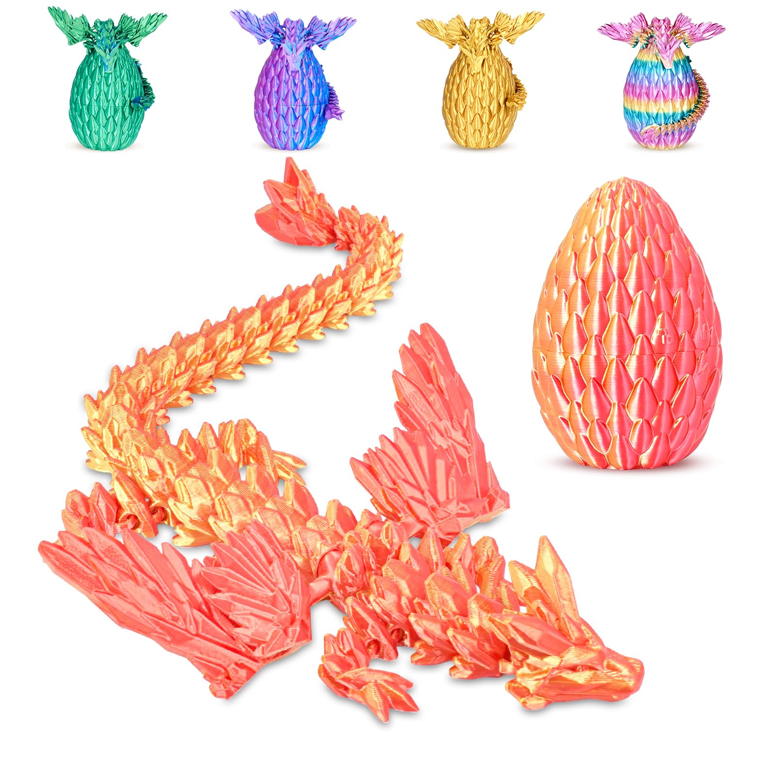Winged Dragon Inside Surprise Egg Fun Collectible Toy Gift for Kids and Adults, 3D Printed Fantasy Dragon Ideal for Christmas Easter Birthdays and Holiday Decorations (Orange Red, Medium)