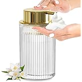 KASUNTING Foaming Soap Dispenser, 11 Fl Oz Clear Glass Foam Hand Soap Dispenser for Bathroom & Kitchen, Refillable Foaming Bottle with Gold Pump, Modern Ribbed Dish Soap Foam Dispenser