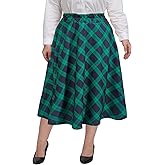 Moon Wood Women's Plus Size Midi Skirt High Elastic Waist A-Line Flared Skater Skirts with Pockets