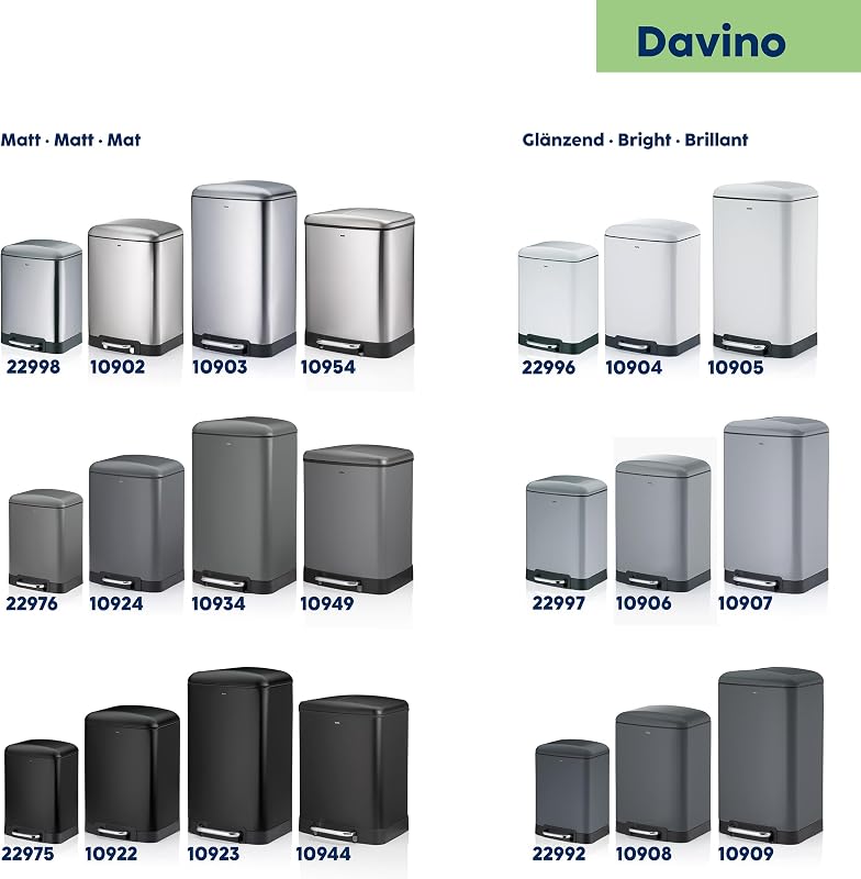 Cestino a pedale 6 l, cestino per cosmetici con coperchio Silent Close, chiusura automatica DAVINO, cestino da bagno in acciaio inox con secchio interno, opaco — foto 7 di 8