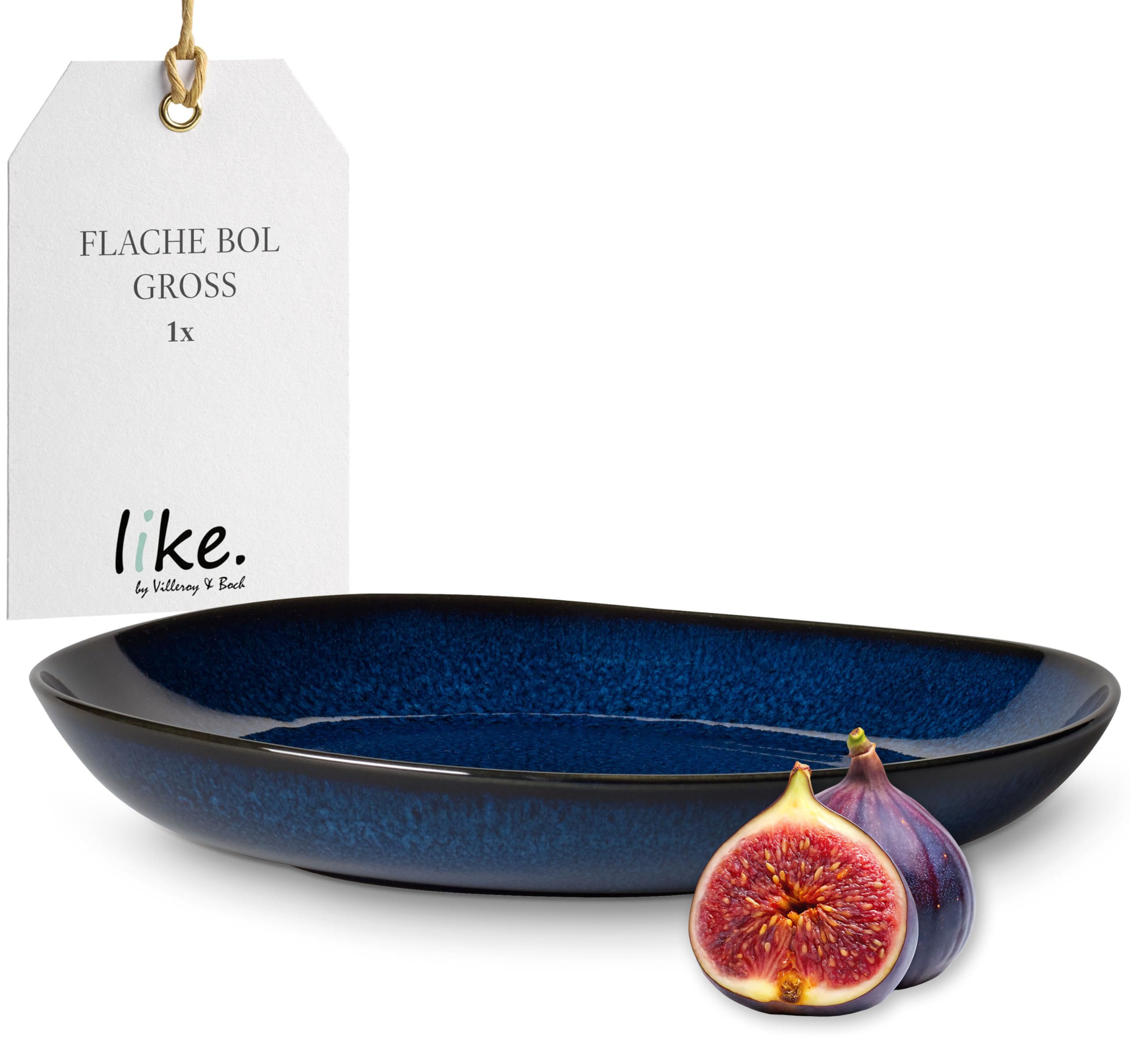 Like. by Villeroy and Boch – Lave Bleu Shallow Bowl, 28 x 27 x 4.3 cm, Beautiful Bowl Made from Stoneware for Side Dishes and Larger Meals, Dishwasher and Microwave-Safe