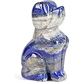 Artistone 2" Lapis Lazuli Dog Crystal Animals Figurine Carved Gemstone Puppy Dog Statue Sculpture Craft Home Decorations