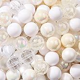 BERMRO 16mm Acrylic Bead 100pcs White Focal Spacer Bead Chunk Bubblegum Beads for DIY Crafting Necklace Bracelet Jewelry Making Keychain (White)