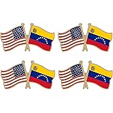 LUSEOAN USA and Venezuela Crossed Double Flag Lapel Pins Small Mini Bolivarian Republic of Venezuela National Friendship Pin Badge, 4PCS