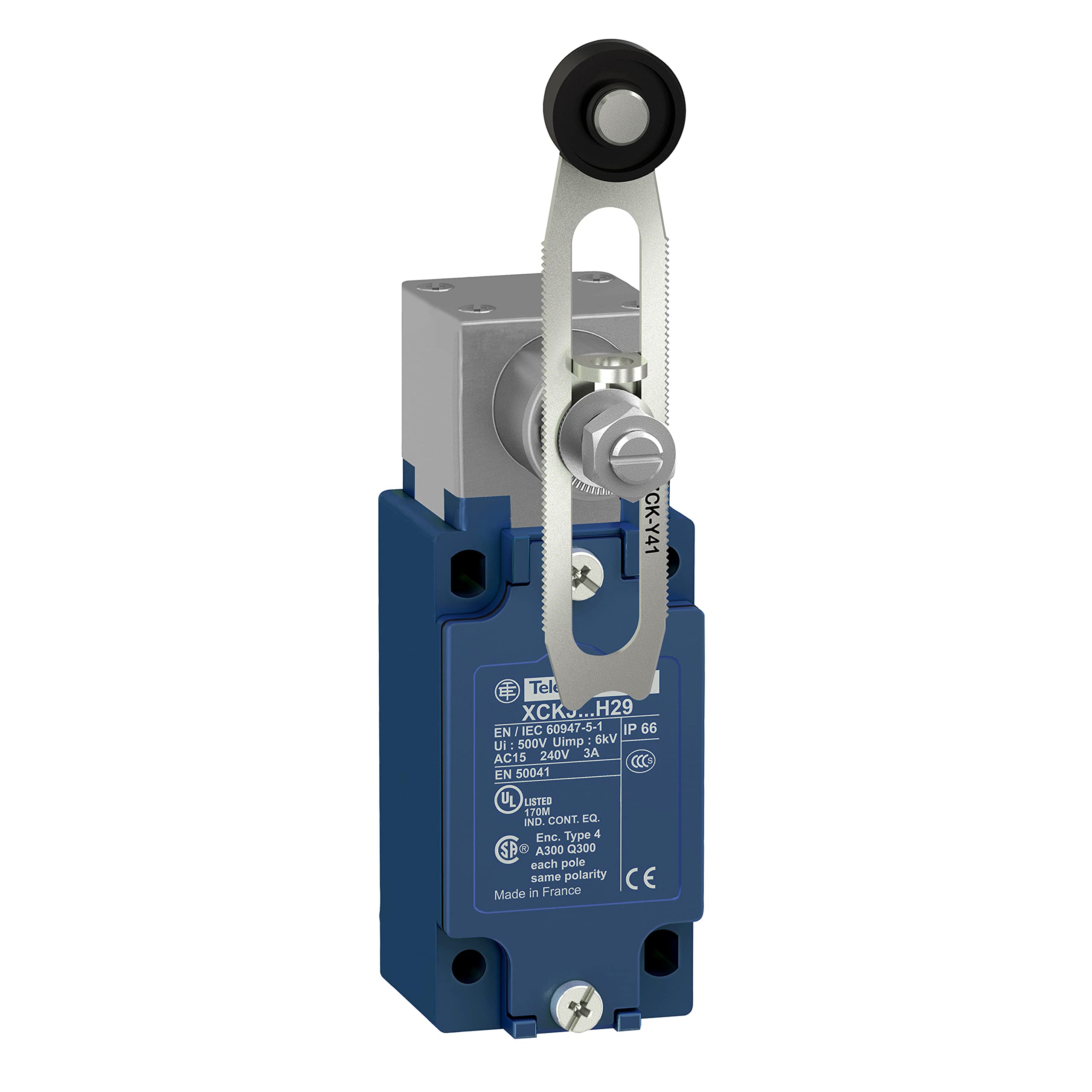 Telemecanique Sensor OsiSense XC Standard limit switch XCKJ - th.plastic roller lever var. length - 1NC+1NO - snap - Pg13, XCKJ10541