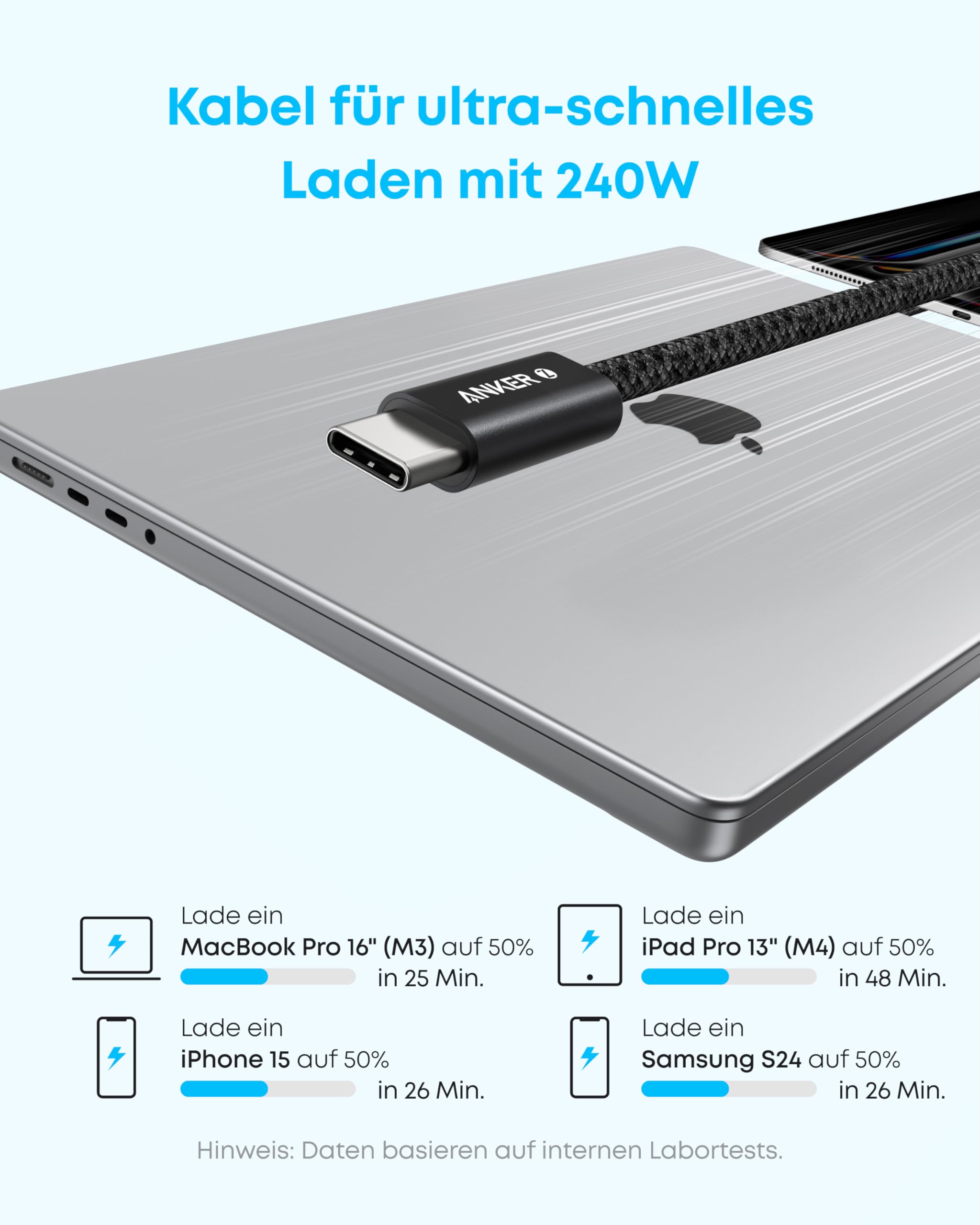Anker 240W USB C Kabel, [2 Stück 1,8m] PD 3.1 Schnellladekabel USB C auf USB C Kabel, USB C Ladekabel für iPhone 17 Pro Max/iPhone Air/16/15 Serie, Samsung Galaxy S25/S24, MacBook Pro/Air, iPad Pro 3