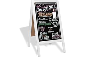 Ilyapa Wooden A-Frame Sign with Eraser & Chalk - 40 x 20 Inches Magnetic Sidewalk Chalkboard – Sturdy Freestanding White Sandwich Board Menu Display for Restaurant, Business Or Wedding