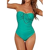 Eagerbuy Women's One Piece Swimsuit Strapless Bandeau or Halter Bathing Suits Sexy Flattering Swimwear
