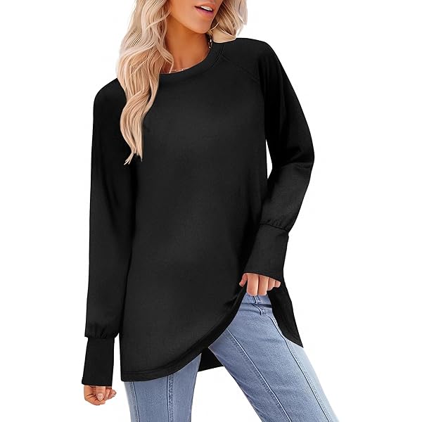 Teepie Women Long Sleeve Shirts 2025 Fall Casual Loose t-Shirts Crew Neck  Round Hem Tunic Tops with Thumb Holes, Black, Small : Amazon.ca: Clothing,  Shoes \u0026 Accessories