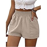 SOLY HUX Women's High Elastic Waist Shorts Wide Leg Casual Shorts with Pockets