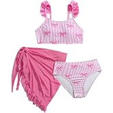 SOLY HUX Girl's Cute Swimsuit Bow Bikini 3 Piece Bathing Suits | Swimwear with Sarong Cover Up, Cute Print, Tankinis for Girls
