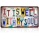 CHCdecor Vintage It Is Well With My Soul Wall Decor License Plate Metal Sign Tin Signs,12x6 Inch Aluminum