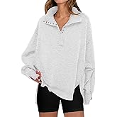 ANRABESS Women's Sweatshirts Oversized Casual Loose Button Up Henley Pullover Top High Low Split 2025 Fall Fashion Outfits