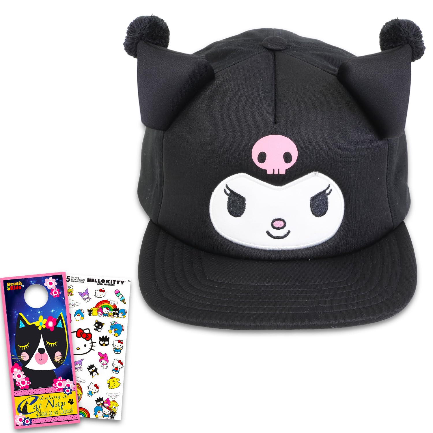 Photo 1 of SANRIO Kuromi Baseball Cap for Kids - Unisex Black Cartoon Kuromi Hat with Ears, Ages 3+, Girls' Size 4-6, Officially Licensed Sanrio Merchandise