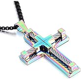 YL Men's Cross Necklace 316L Stainless Steel Large Jesus Christ Pendant Jewelry Rolo Chain for 24″