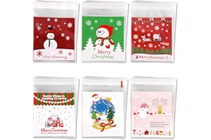 FEPITO 200 Pcs Christmas Cookie Treat Bags Candy Bags Self Adhesive Clear Cookie Bags Trick Cellophane Treat Bags for Party G